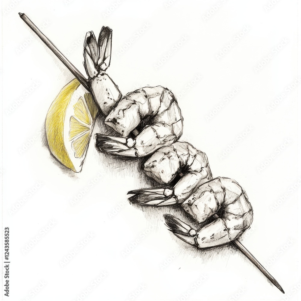 Aufkleber grilled shrimp skewer with a fresh lemon wedge served at a summer barbecue gathering