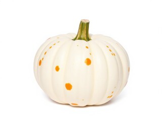 white pumpkin with orange spots isolated on white background, decorative element, ornamental gourd, gourd