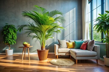 Fototapeta premium Palm Tree Interior Design: Tropical Living Room Decor Inspiration