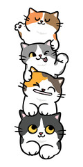 Vector Illustration of Cute Cartoon Cat Pile on Isolated Background. Hand Drawn Vector Illustration.
