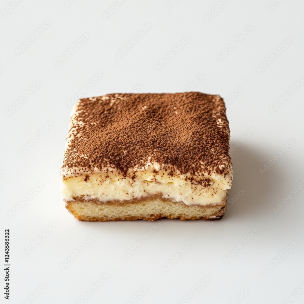 Aufkleber delicious tiramisu with creamy layers and cocoa dusting served on a minimalist white plate