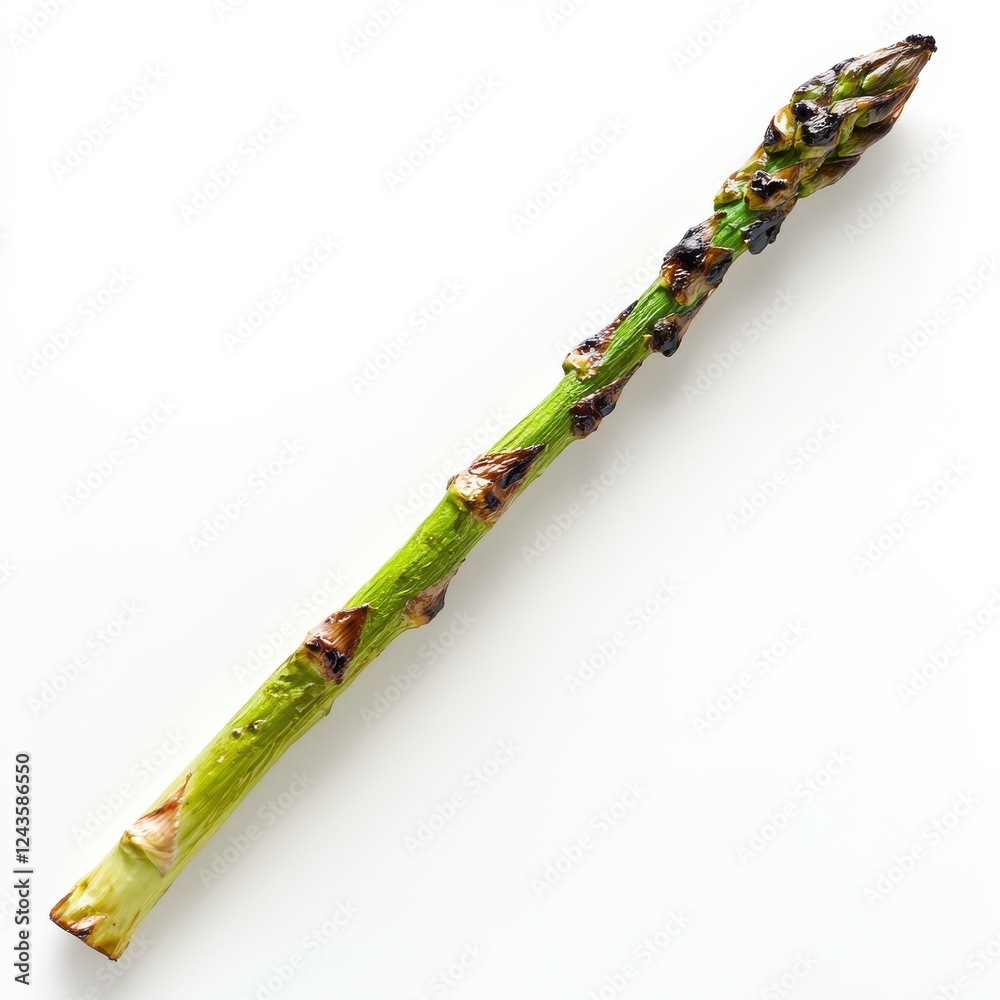 Poster grilled asparagus spear with char showcasing its vibrant green color and distinct grill marks