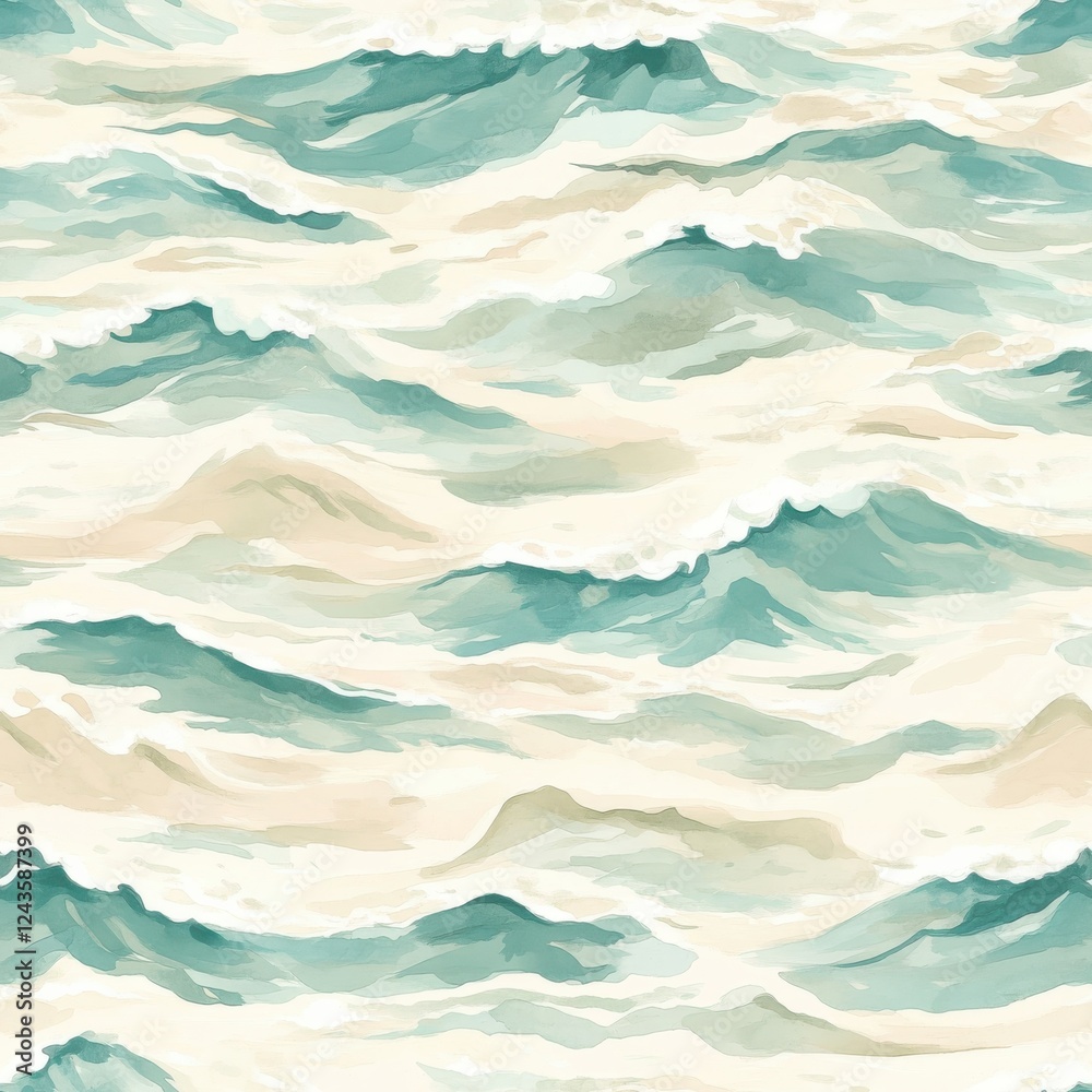 Aufkleber Serene watercolor doodle of ocean waves creating a calming atmosphere and inviting relaxation in a natural setting