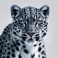 Obraz premium Snow leopard gray and white on plain white background