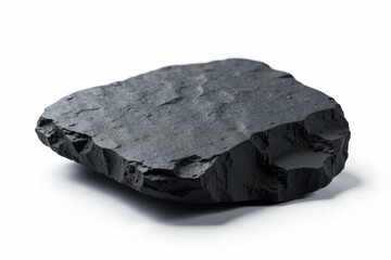 Obraz premium Isolated Black Slate Rock on White Background, mineral, nature