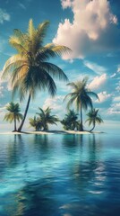 Fototapeta premium Misty jungle with lush palm trees phone background