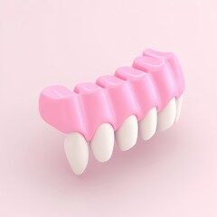 Pink Cartoon Dentures on Pink Background 3D Render