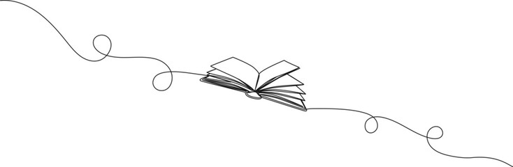 continuous line drawing of open book or diary, line art vector illustration