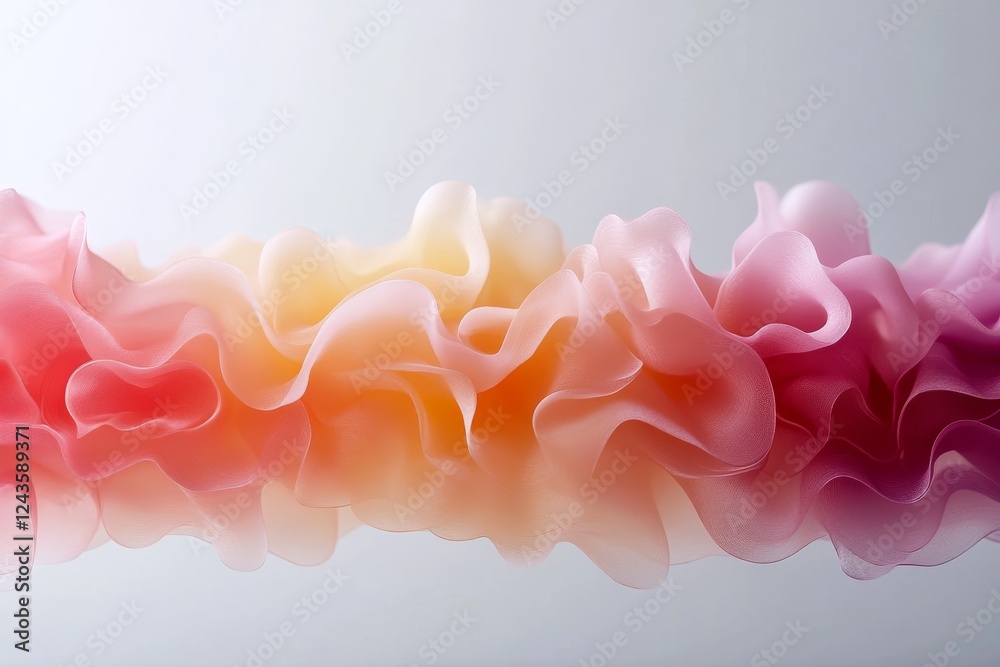Poster A 3D symphony of colorful chrome waves flows in an abstract pattern, creating a futuristic and dynamic atmosphere with ample copy space on the right