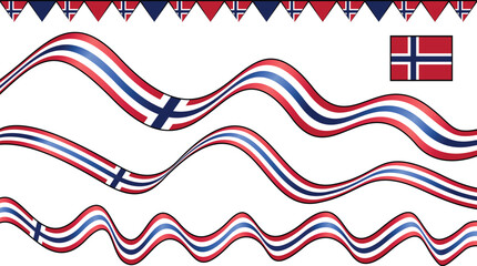 A decorative arrangement featuring the Norwegian flag and wavy designs in red, white, and blue.