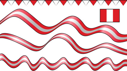 A stylized representation of wavy red and white patterns with a small flag design.