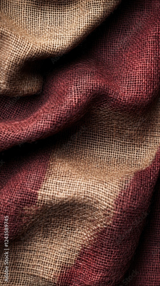 Poster rustic burlap fabric with burgundy and beige colors showcases natural texture in a warm setting