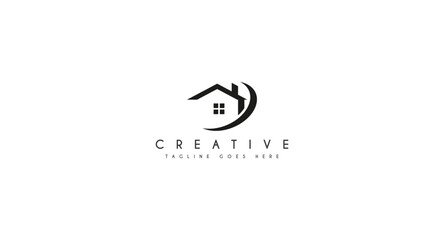 House Home real estate with swoosh logo design vector illustration.