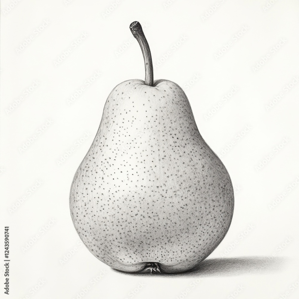 Poster smoothly shaded pear illustration showcasing detailed textures and form in a minimalist style