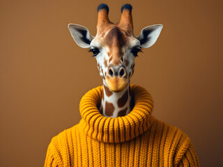 giraffe, yellow sweater, turtleneck, warm, cozy, cute, animal