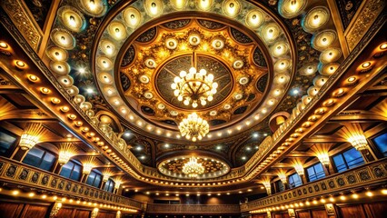 Obraz premium Panoramic View of Marquee Lights Adorning Theater Ceiling