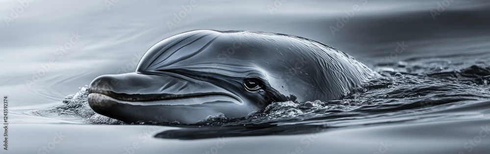 Poster close-up of a dolphin's face showcasing its expressive features in tranquil waters during daylight