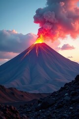 Volcanic cone of Etna with ash clouds in the background, volcano, etna
