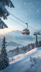Obraz premium Ski lift in a snowy mountain landscape, serene winter travel and adventure concept