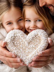 Heart-Shaped Winter Treat with Smiling Children and Gentle Embrace