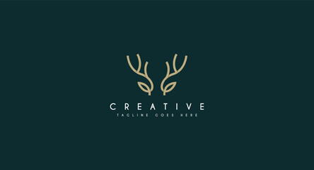 Deer Head antler logo design vector illustration.