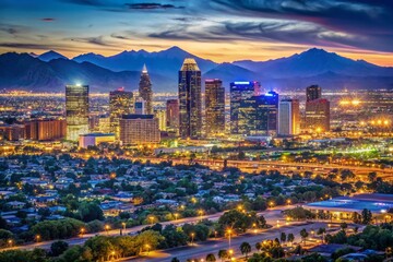 Obraz premium Phoenix Arizona City Skyline Night Photography - Dramatic Low Light Urban Landscape