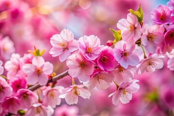 Naklejka premium Pink Cherry Blossom Branches, Shallow Depth of Field, Spring Bloom, Macro Photography