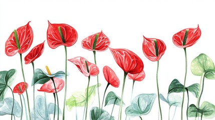 Stunning Watercolor Anthurium Flowers - Vibrant Floral Art