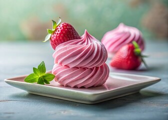 Pink Strawberry Zephyr Marshmallow on Oleum Plate - Minimalist Food Photography
