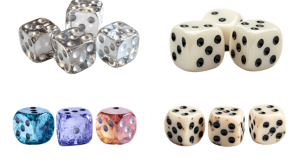 A collection of dice with a variety of colors and patterns, perfect for use in board games, role playing games, or other creative projects.