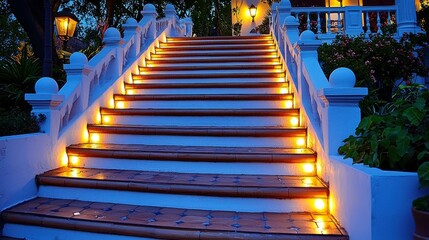 A staircase with the next step brightly lit, representing the idea of success, personal growth, and the steady progression toward achieving significant milestones in life.