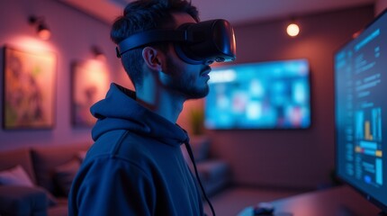 Standing Player Enjoying Virtual Reality Gaming Session