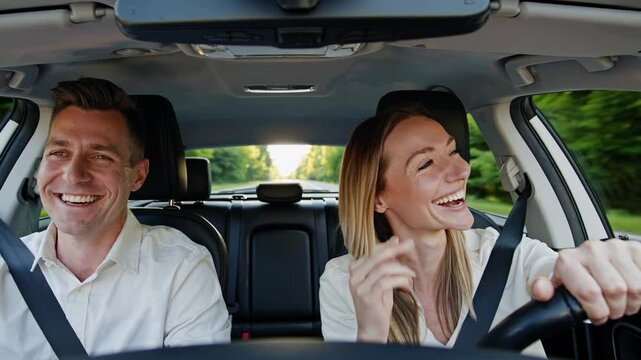 Excited Couple Enjoying Test Drive Experience