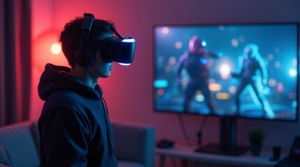 Standing Player Enjoying Virtual Reality Gaming Session
