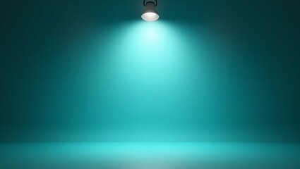Color turquoise backdrop with an aesthetically positioned spotlight lamp at the top, casting soft, evenly distributed light across the scene
