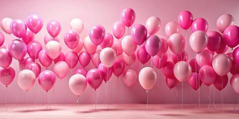 A Festive Array of Pink and Light Pink Balloons Floating in a Room