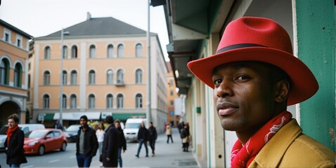 A confident young African American man radiates pride, wearing a stylish hat that frames his charismatic and determined expression