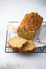 Homemade oatmeal loaf cake with honey