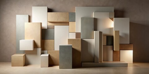 Abstract Composition of Neutral-Toned Geometric Shapes in a Studio Setting
