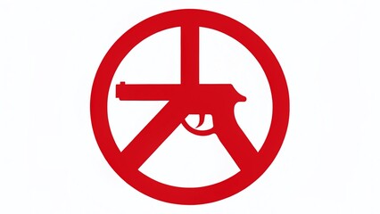 Obraz premium Red and White Peace Symbol Silhouette - Flat Style Prohibition Sign