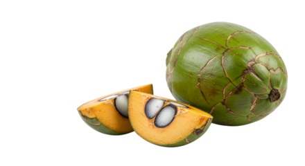 Close-up of delicious sliced ripe Pouteria campechiana exotic fruit