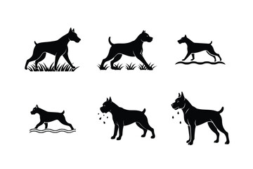 Boxer dog silhouette bundle in black isolated on white