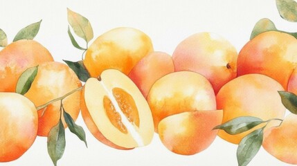 Watercolor Fruits: A Delicate Display of Peaches and Oranges