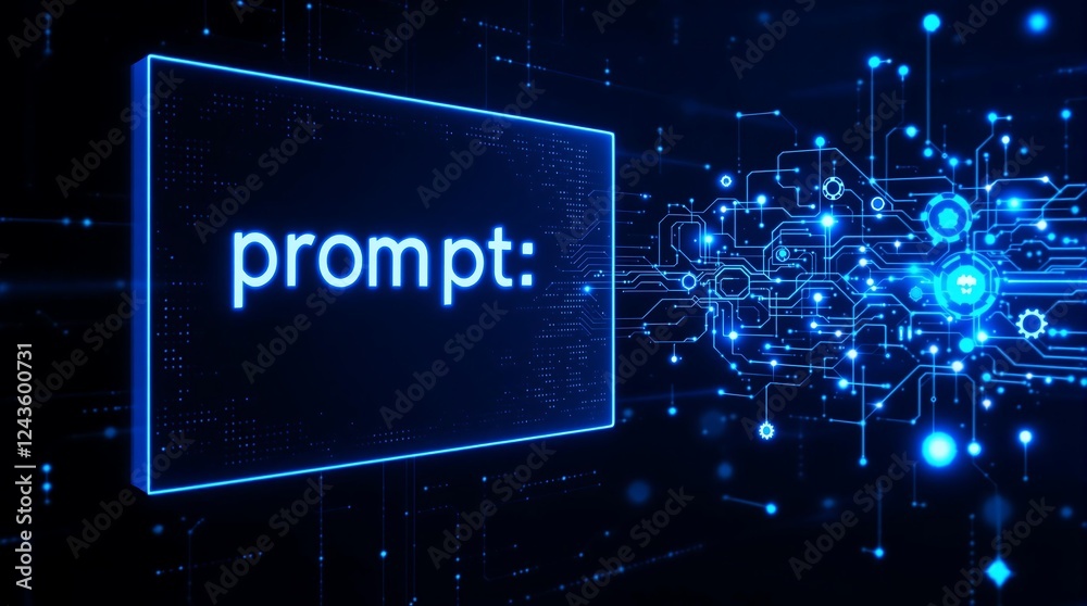 Poster futuristic digital interface with prompt display