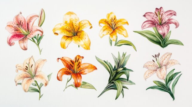 Watercolor Lilies Collection - Exquisite Botanical Illustration