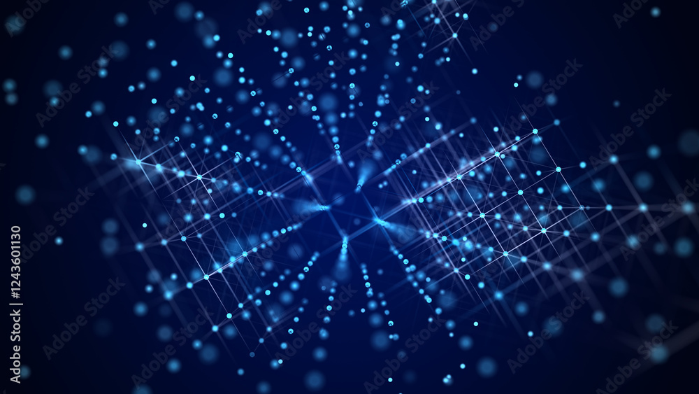 Poster Information storage cells. Abstract background with dots and lines. Network connection structure. Big data digital background. 3D rendering.