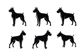 Boxer dog silhouettes in various poses on white