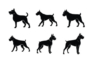 Boxer dog silhouette bundle in black isolated on white