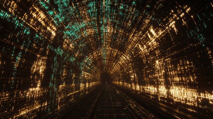 Exploring dynamic data streams virtual tunnel digital art futuristic environment abstract perspective technology concept