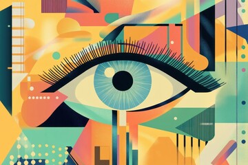 Abstract Eye Artwork with Geometric Shapes and Vivid Colors in Modern Art Style